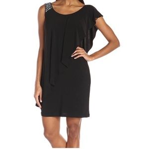 Betsy & Adam Bead Strapdrape Side Ruffle Dress